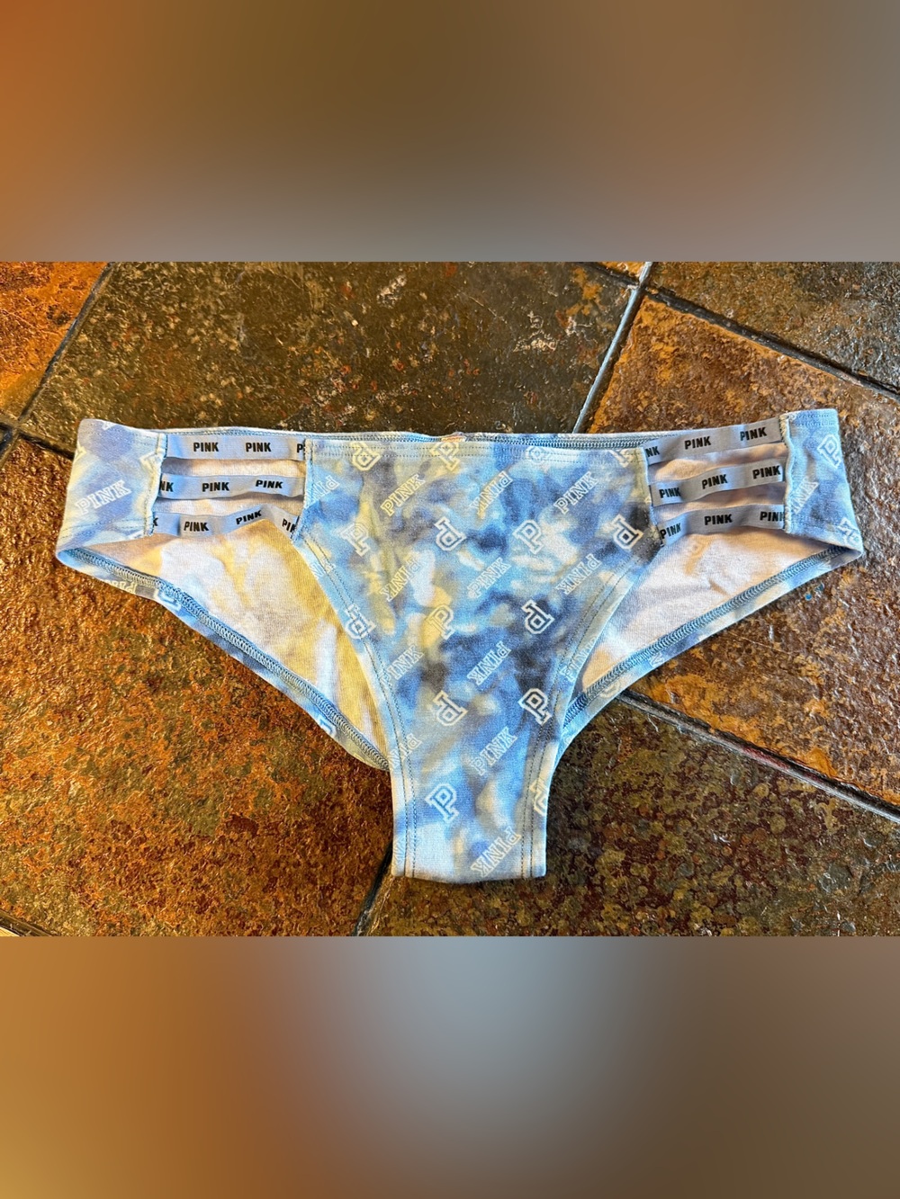 PINK Victoria's Secret Blue Tie-Dye Logo Hipster Panty